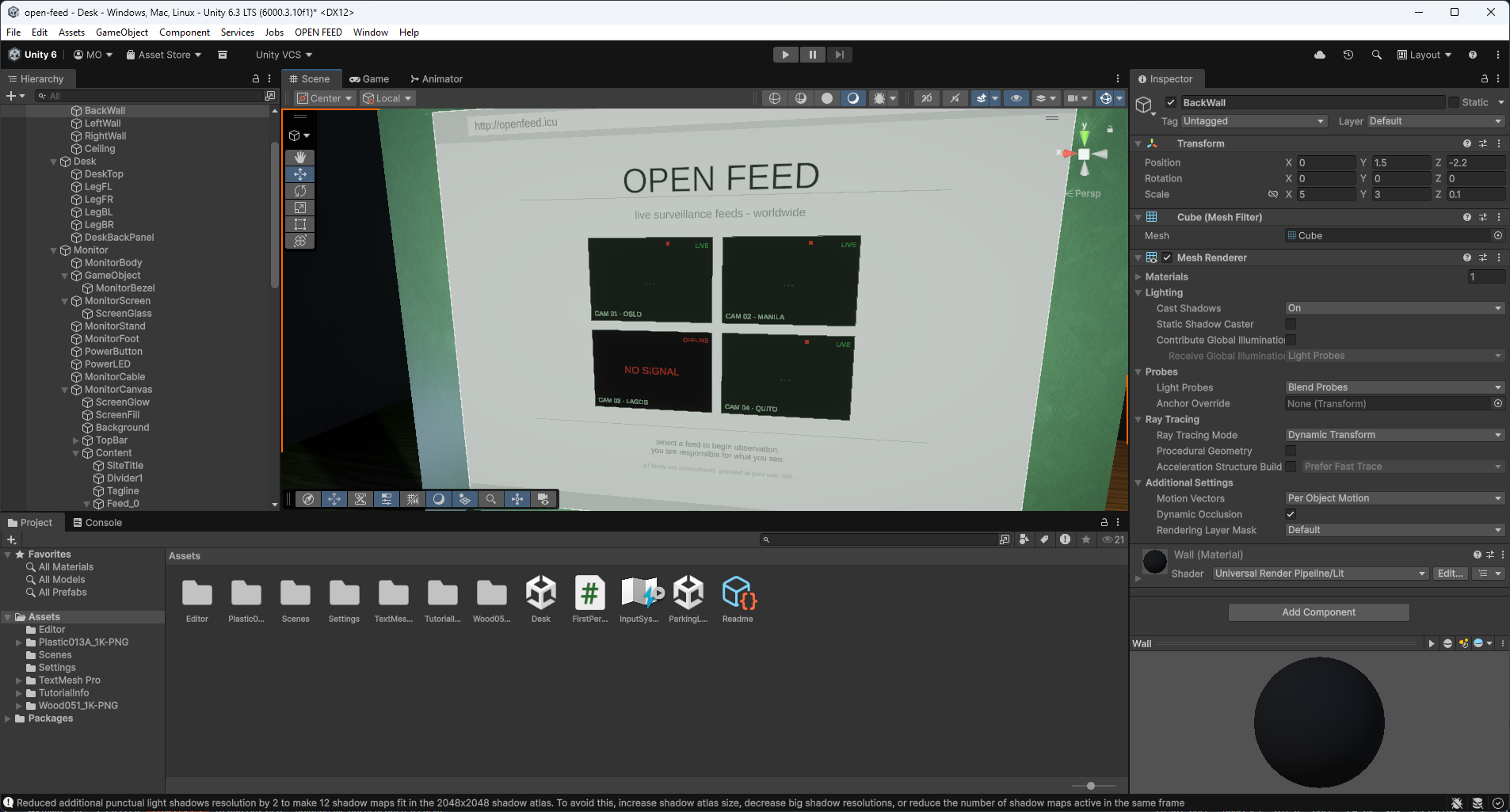 Open Feed page on the in-game monitor